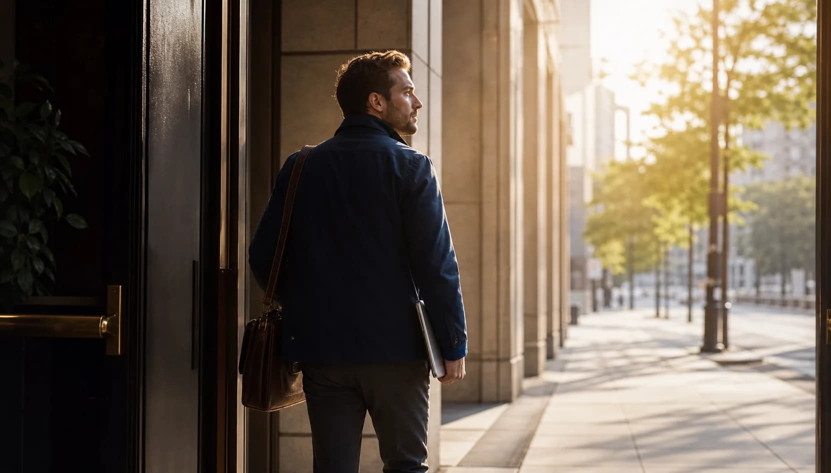 A confident person stepping toward a new future with purpose